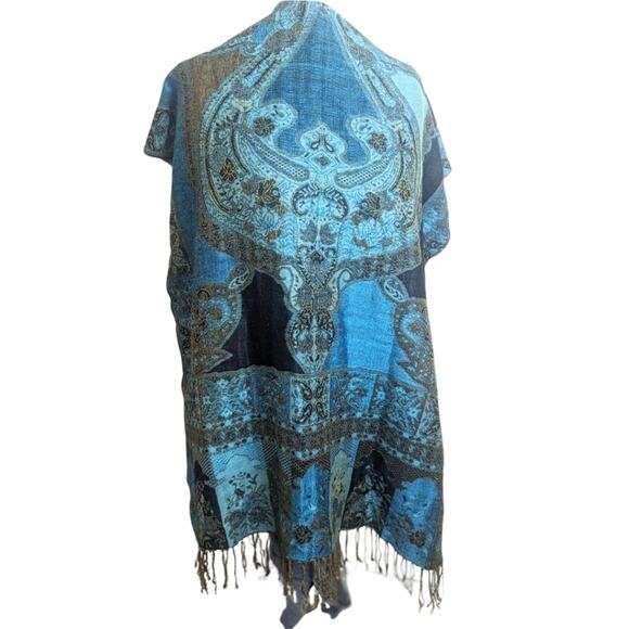 Mermaidcore Cashmere & Silk Scarf Shaw Wrap Fringe Extra Wide - Picture 3 of 9